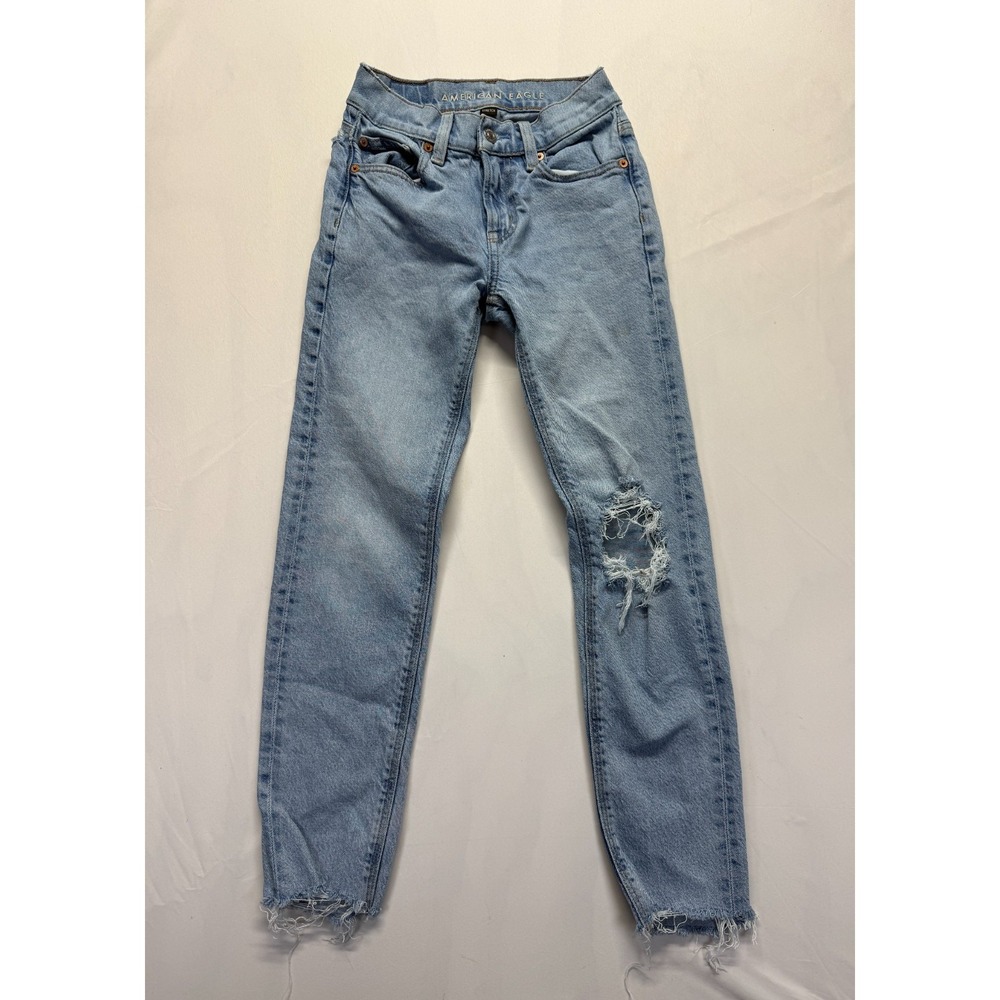 American Eagle Outfitters Stretch Jeans Womens 000 Blue Denim Distressed Raw Hem